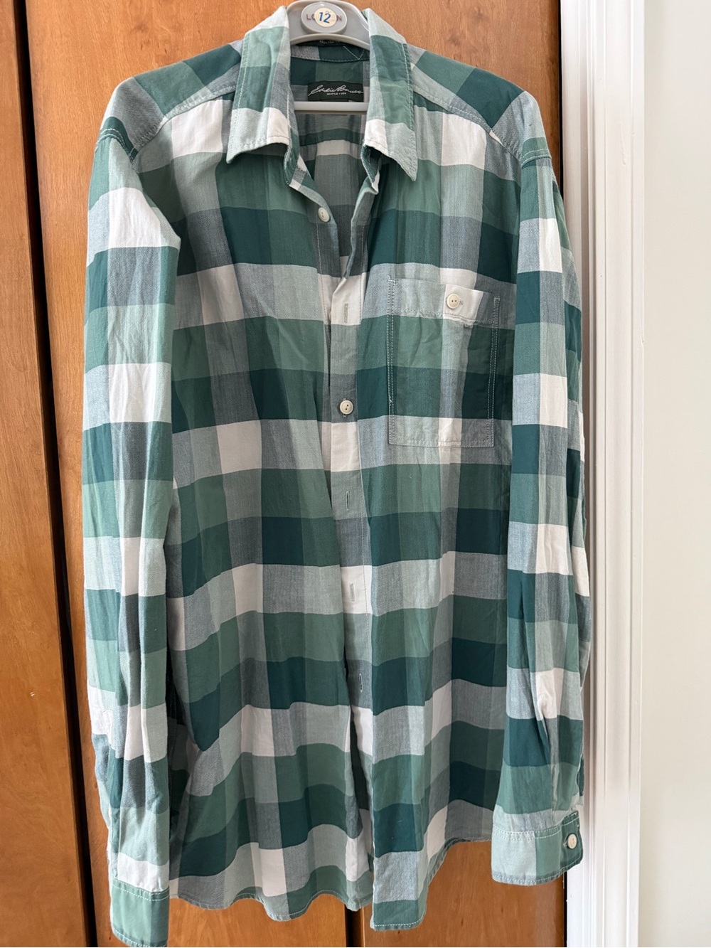 Eddie Bauer Green & White Plaid Button-Down Shirt